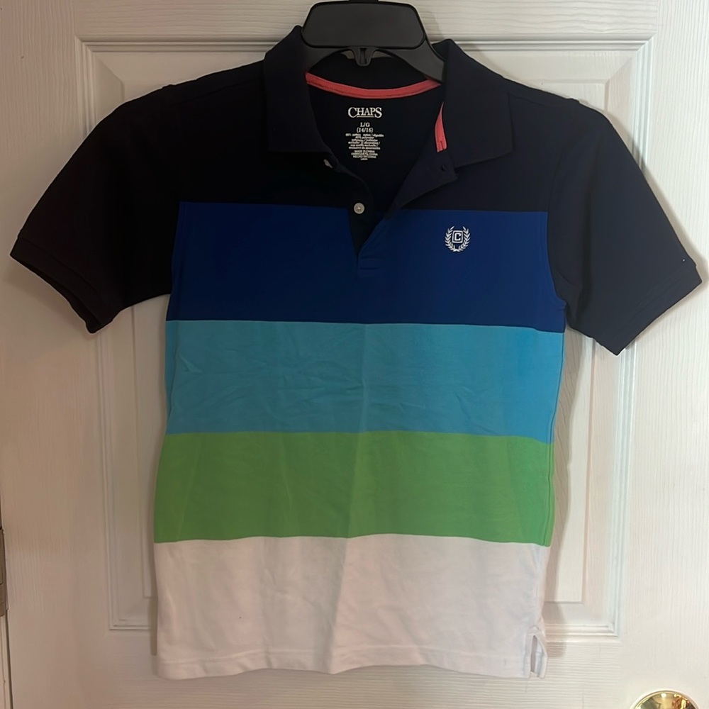 Chaps polo shirt size large like new , blue tones